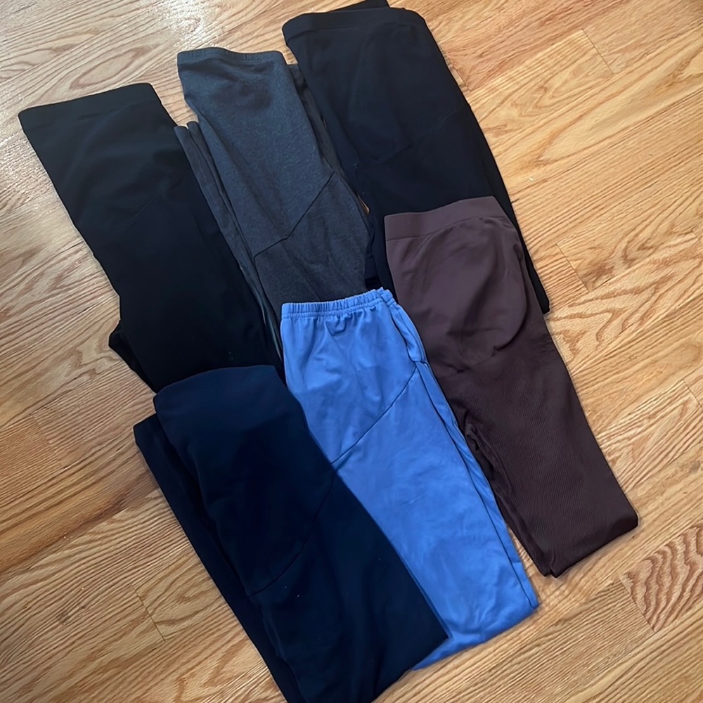 Bundle lot of 6 Maternity leggings Blue Black Gray Brown